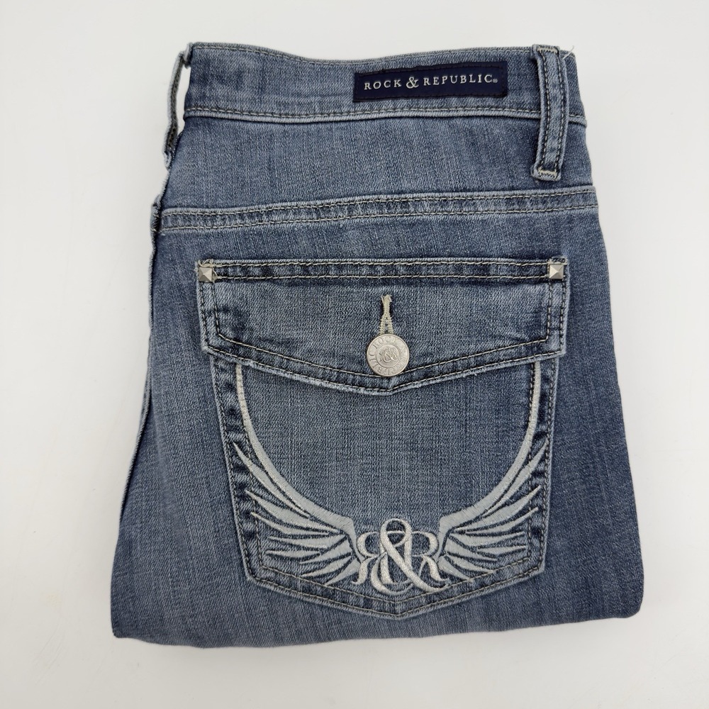 Rock &‎ Republic Kendall Jeans Women's Size 12 Straight Leg Embroidered Pockets